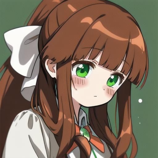 Blushing Teenage Girl with Coral Brown Hair and Green Eyes