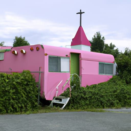 pink overgrown church in trailorpark