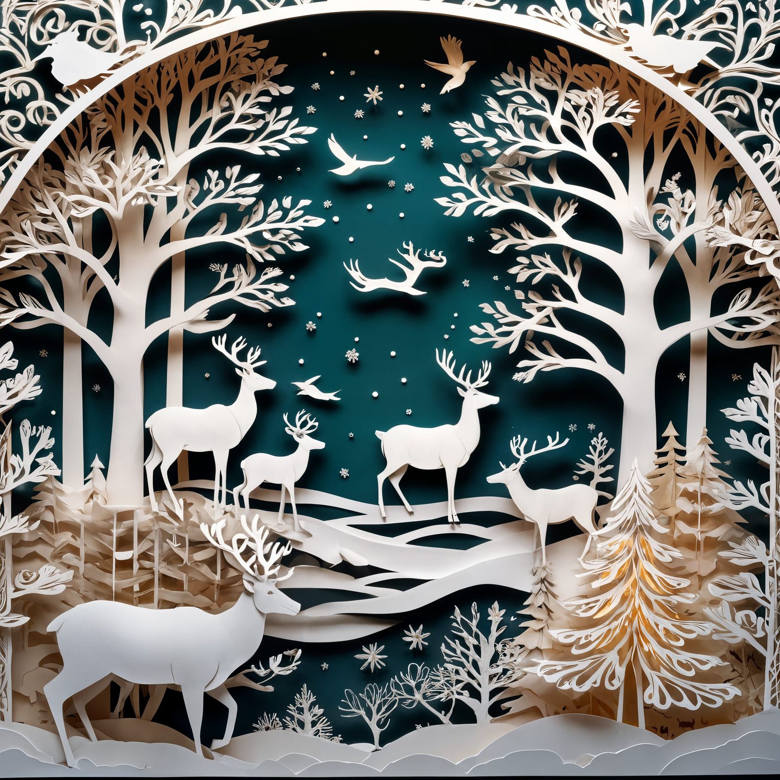 Majestic Winter Wonderland in Intricate Kirigami Style