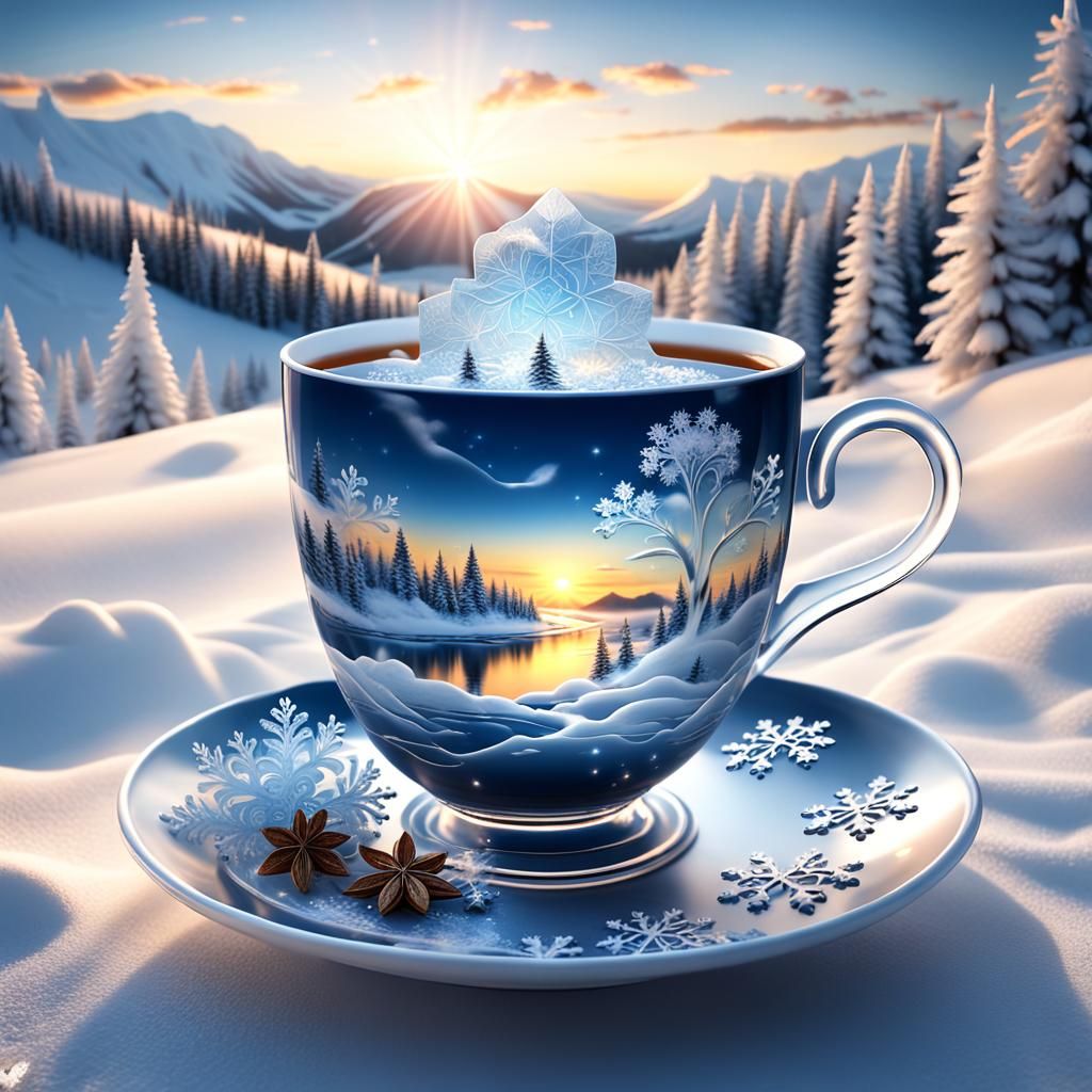 Surreal Winter Wonderland in Cyberpunk Style