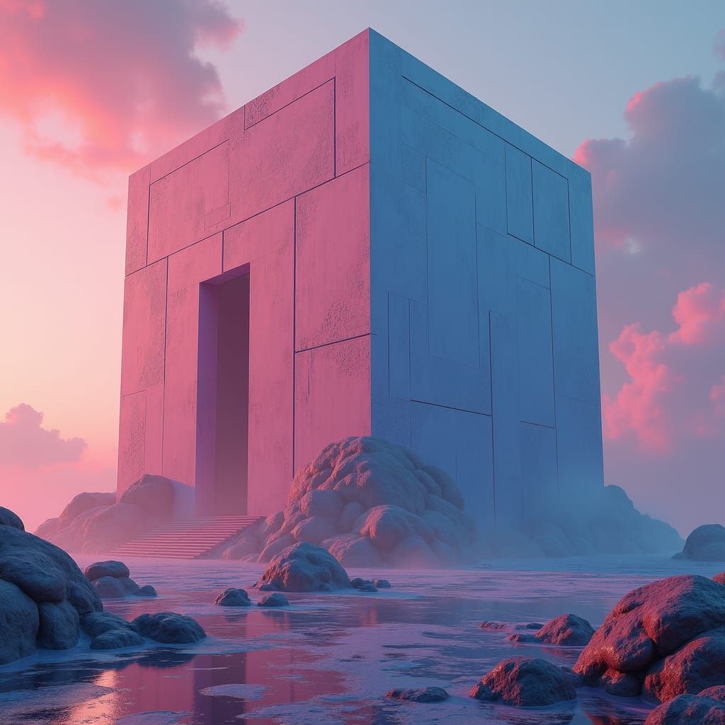 Cubic Monument in Fantasy Environment, Digital Art