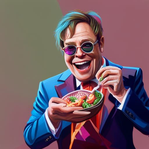 Elton John Laughing: Hyperrealistic Splash Art Portrait