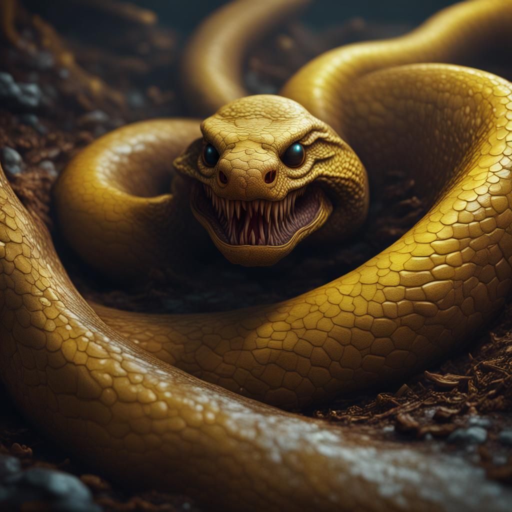 “”A HUMAN SLITHERING ON THE GROUND” WITH A BROWN NOSE AND YELLOW BACK” detailed matte painting, deep color, fantastical,...