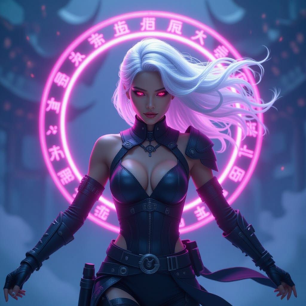 Futuristic Warrior with Glowing Halo in Cyberpunk Style