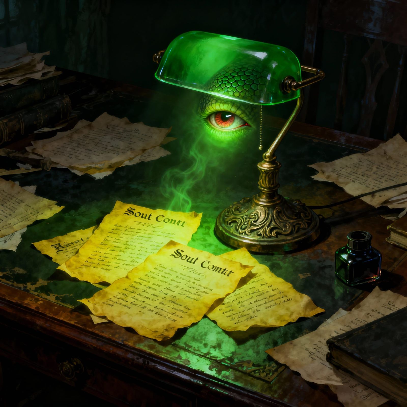 Demon-Possessed Banker's Lamp with Reptilian Eye