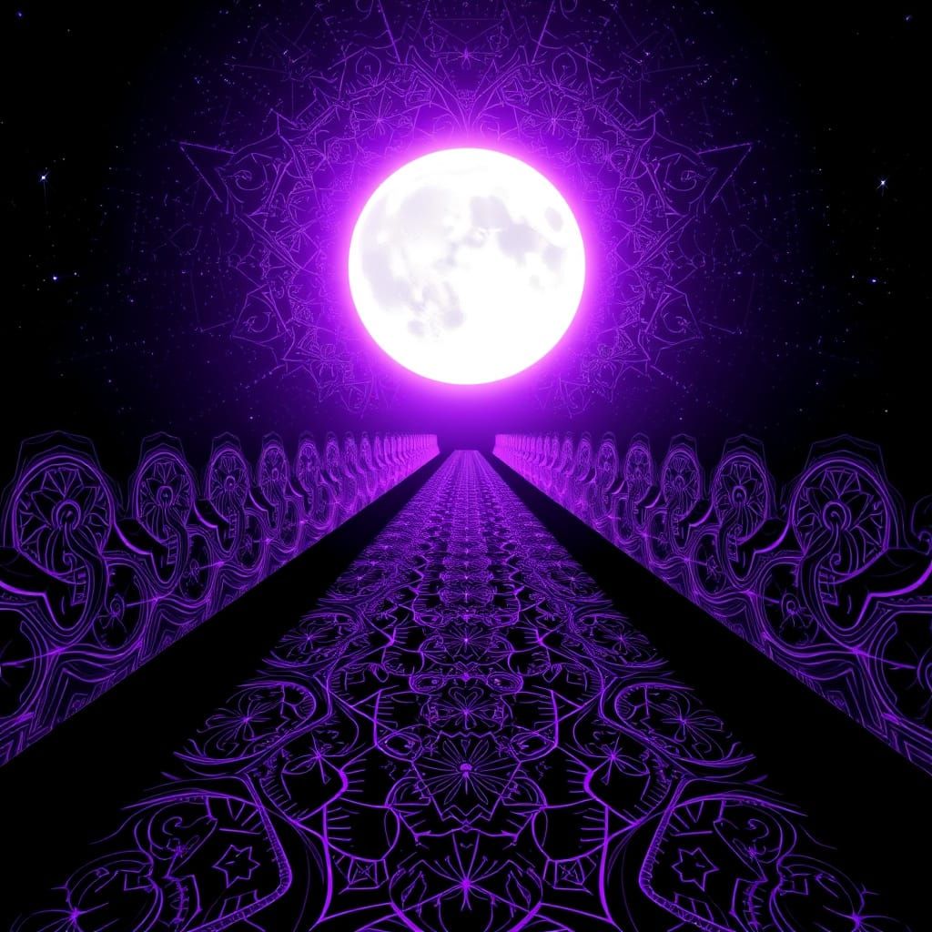 Moonlit Hallway in a Vibrant, Psychedelic Liminal Space