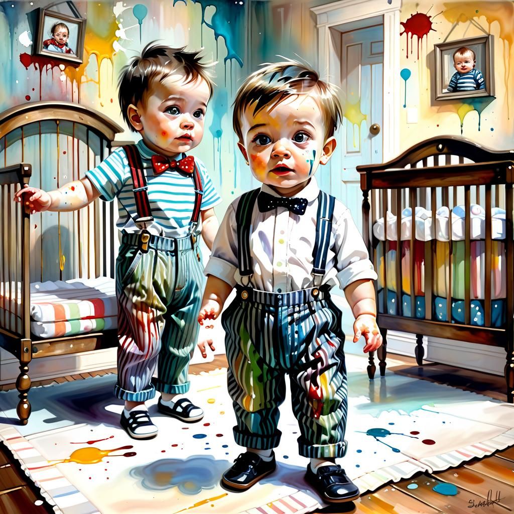 Boy Meets Baby Sister: Oil Painting Style