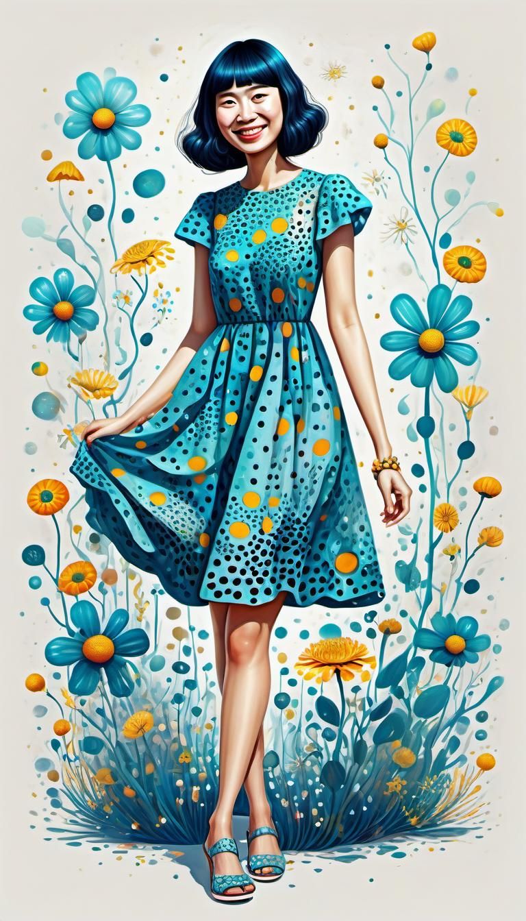 Girl in Floral Dress: A Kusama-Inspired Digital Painting