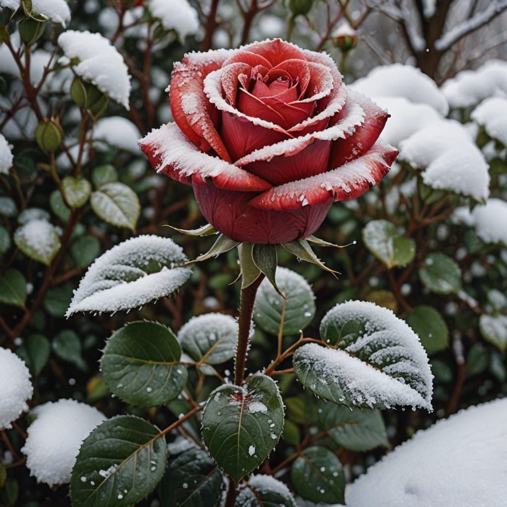 Red Rose in Snow: Watercolor Art