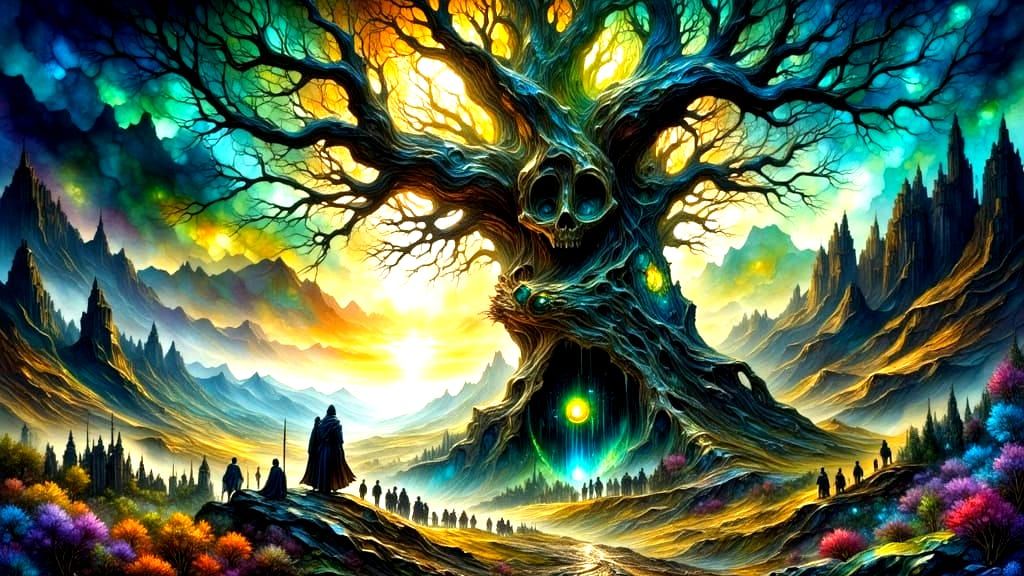 Ancient Tree on Desolate Battlefield, Painterly Style