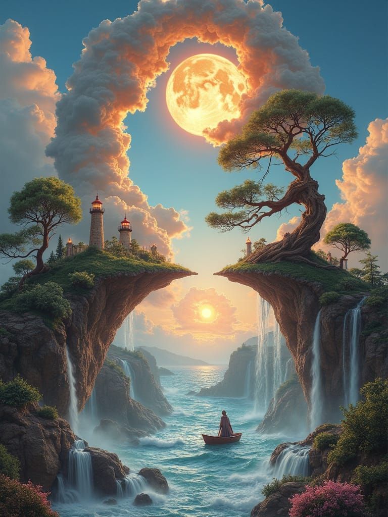 Surreal Stargate Beach Scene in Vibrant Colors