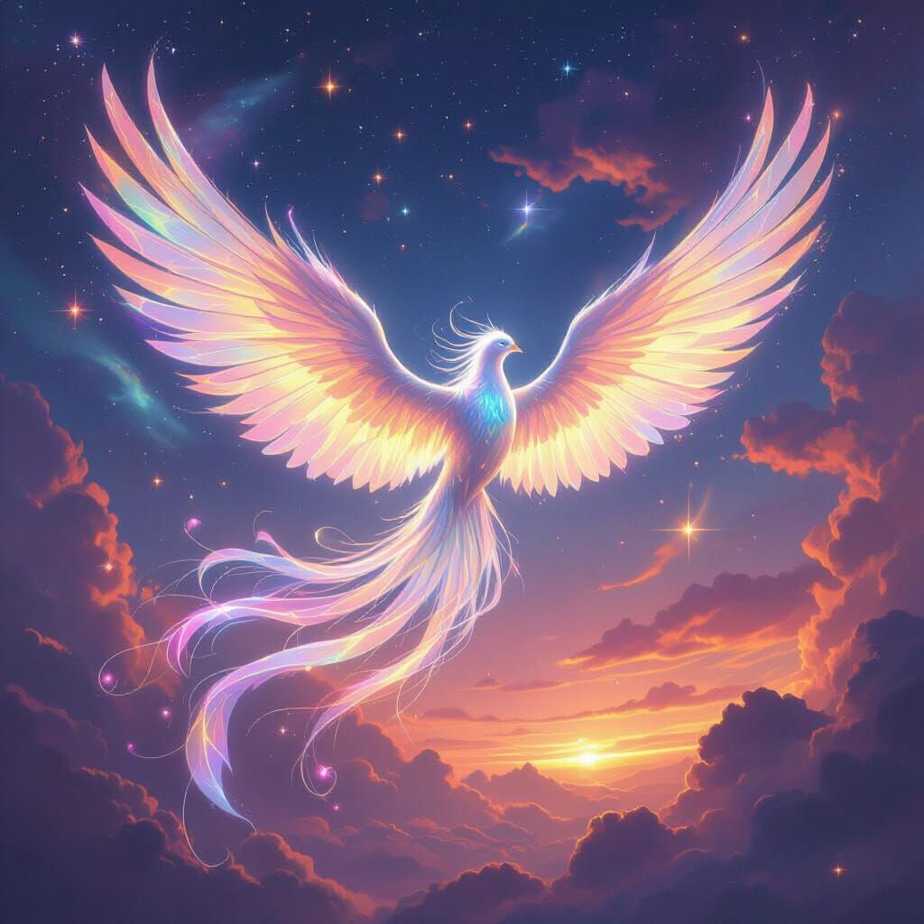 Luminous Ethereal Bird Creature in Nebula Sky