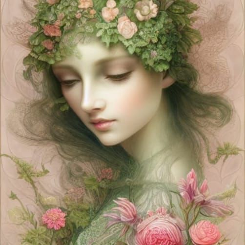 Baroque Fantasy Art Nymph in Emerald Realm