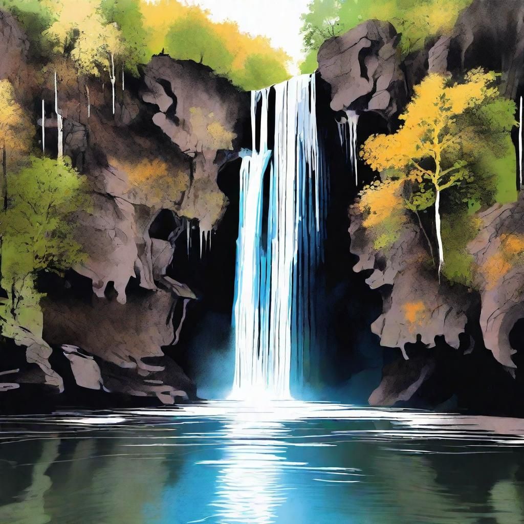 Tranquil Waterfall in Rorschach Inkblot Style