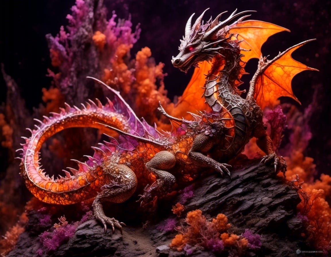 Sepia Dragon Portrait with Coral Backdrop