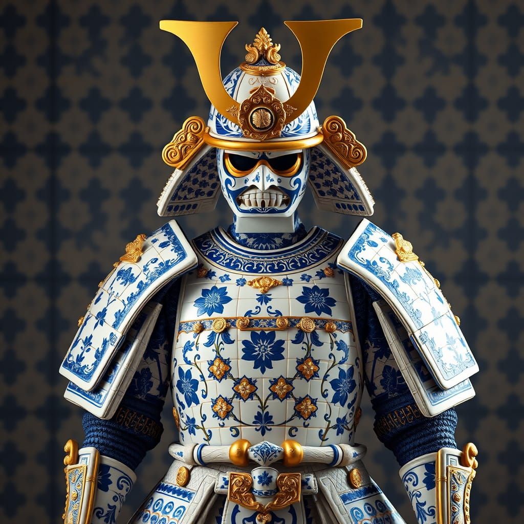 Azulejo Samurai Warrior in Gothic Rococo Style