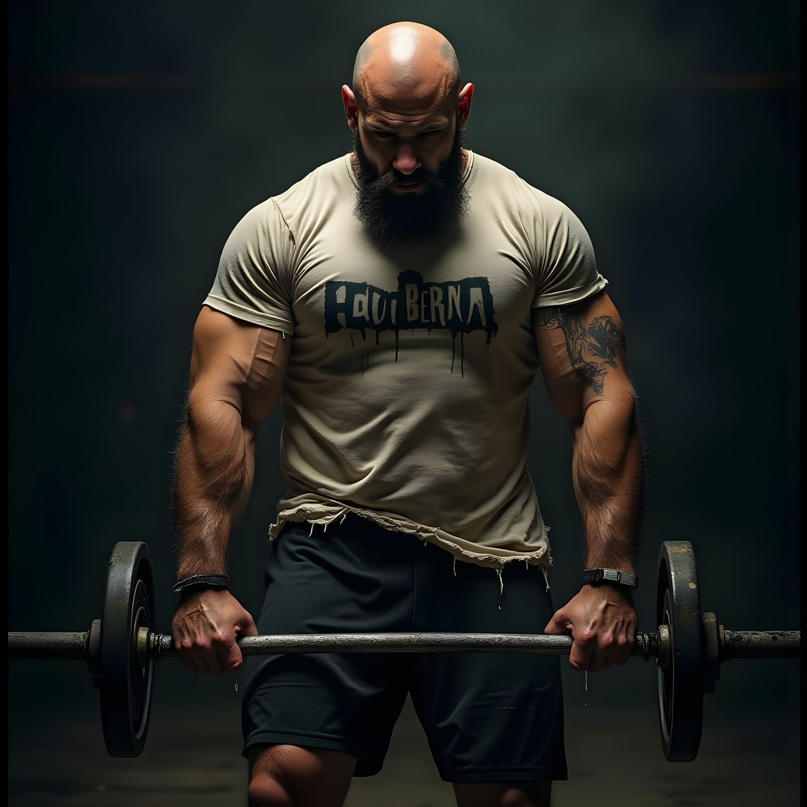 Muscular Bald Man Resting after Workout, Cinematic Still