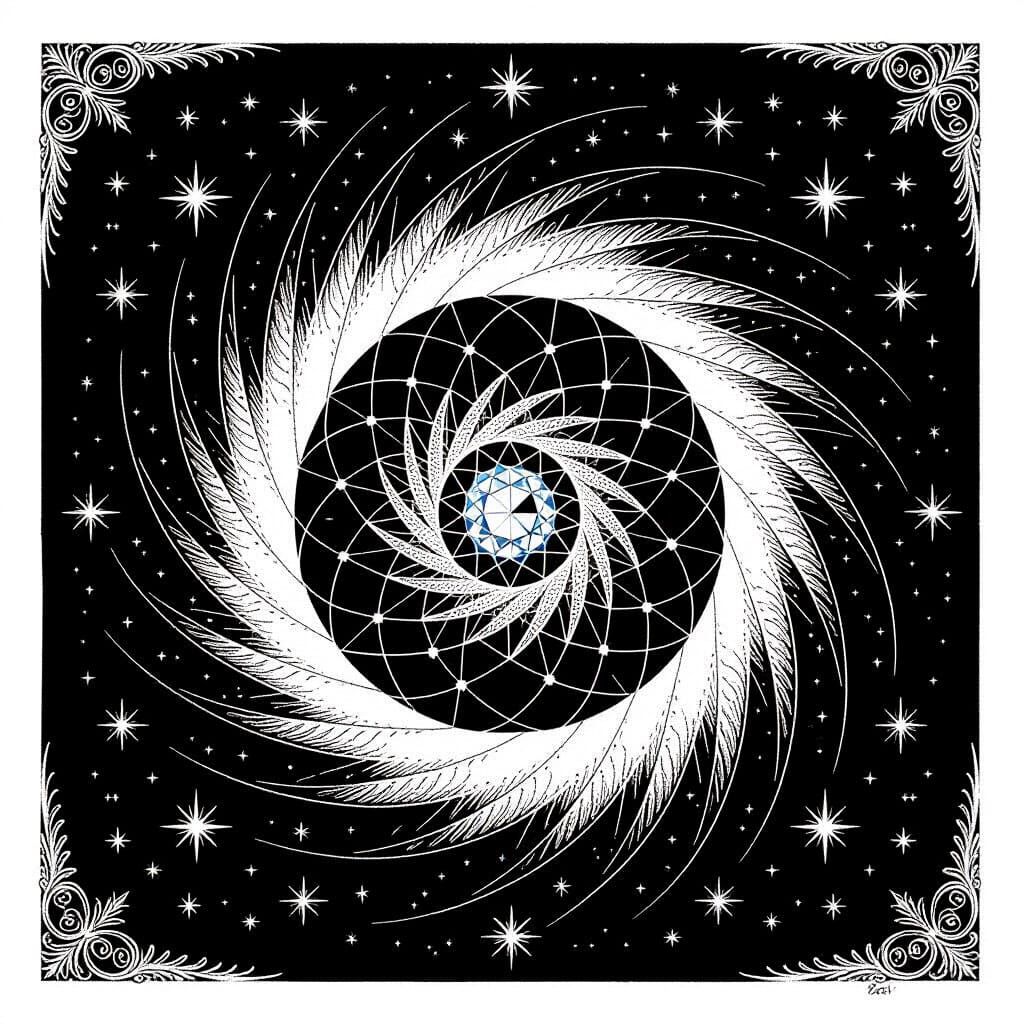 Detailed Black and White Galaxy Ring Etching