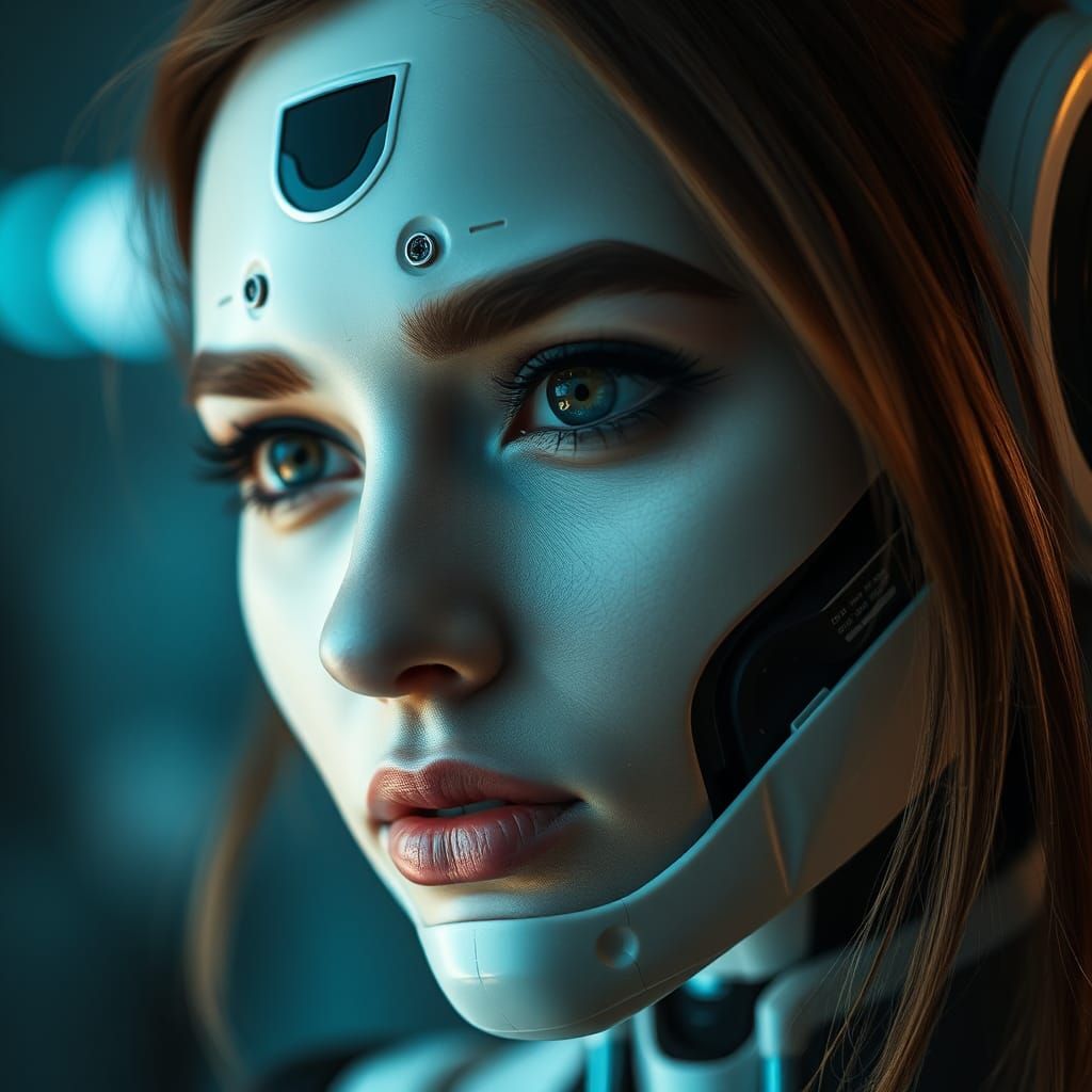 Robotic Woman Face Close-Up