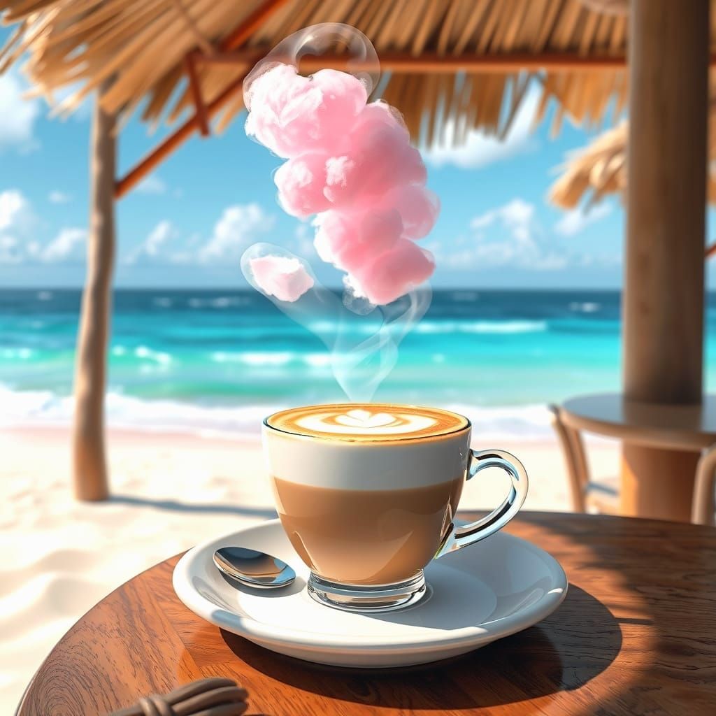 Cotton Candy Coffee at Beachside Cafe: 3D Anime Art