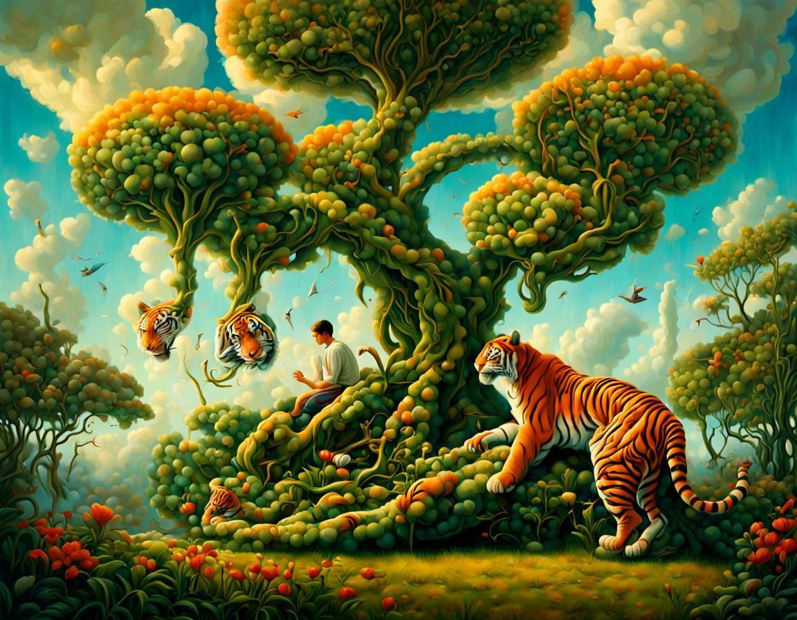 Surreal Biomechanical Garden Scene in Kush Style