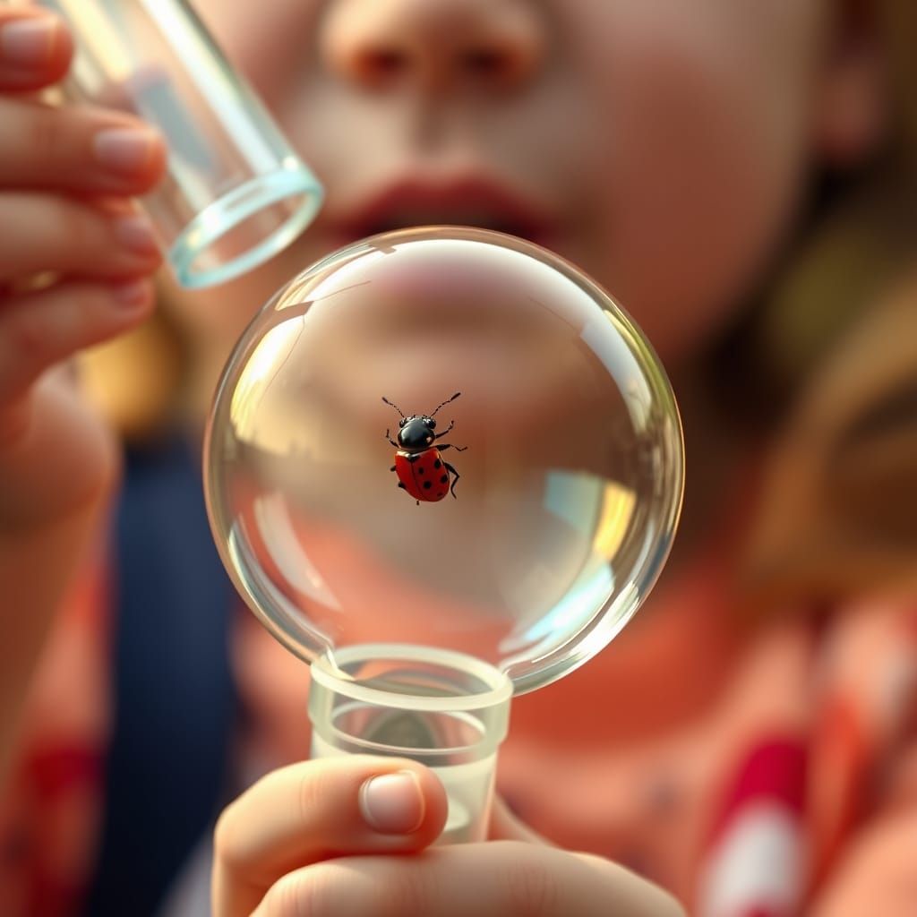 Hyperrealistic Macro Photograph of Bubbles with Insects