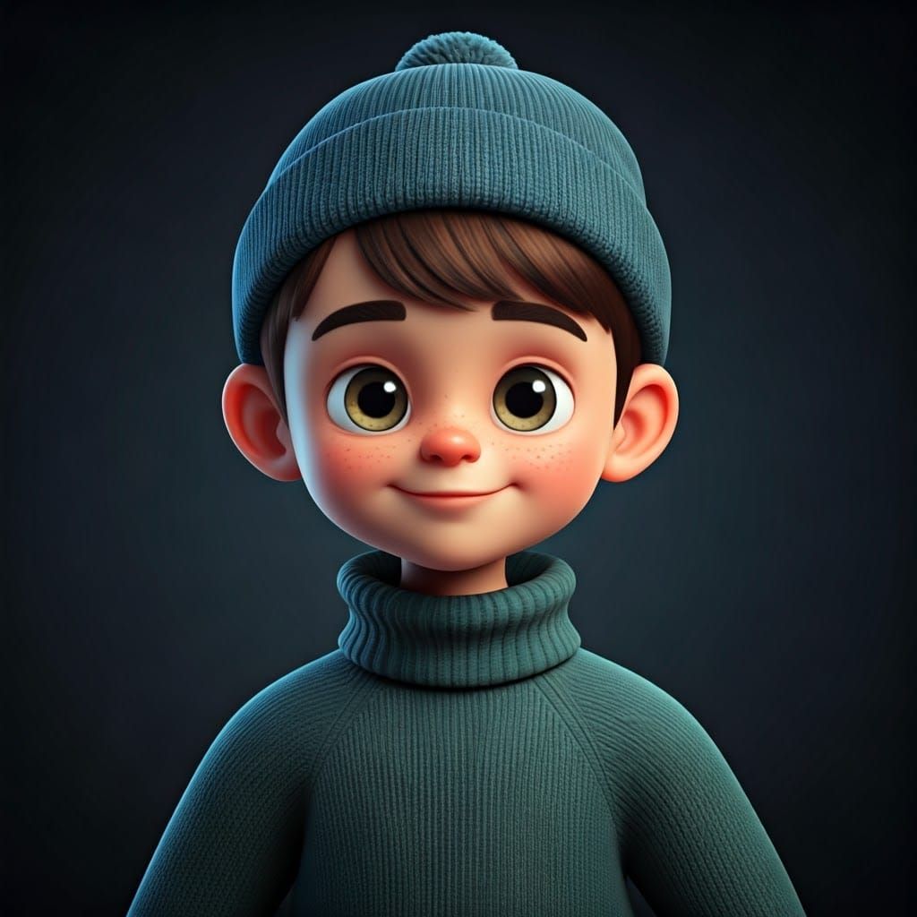 Charming Winter Boy in 3D Digital Art