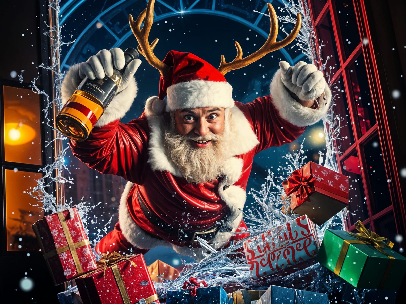 Spectacular Santa Crash Landing in Hyperrealistic Night Scen...