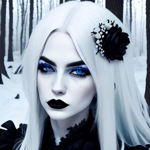 Goth Woman Portrait with Lace Dress and Flowers