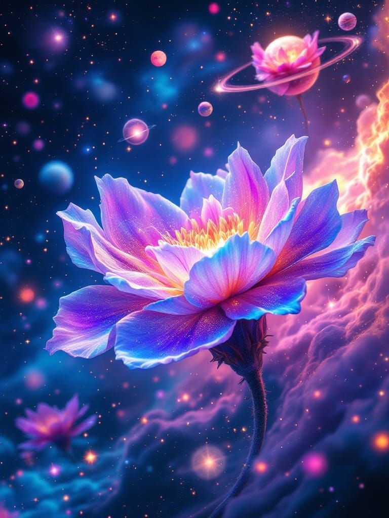 Surreal Cosmic Blooms in Ethereal Space