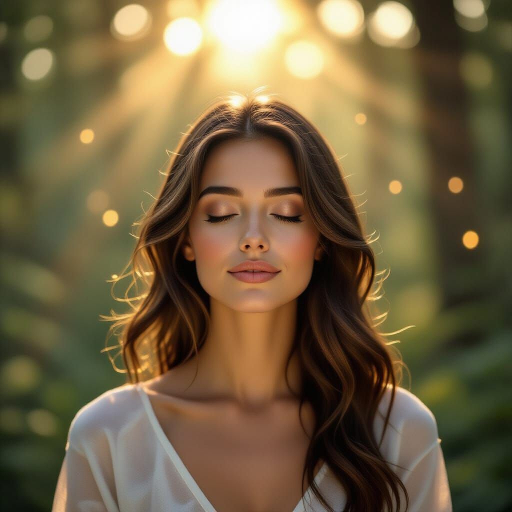 Divine Connection in Misty Forest Light