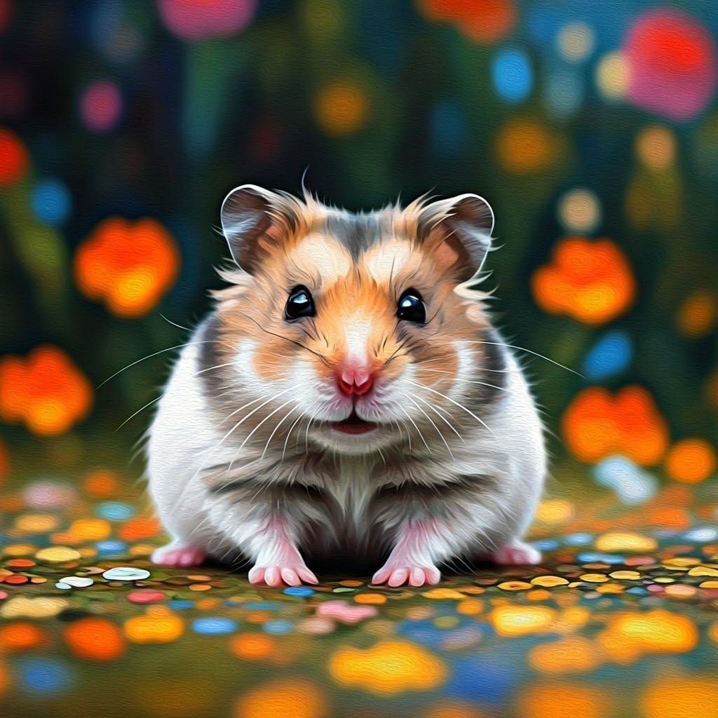 Tiny Hamster in Impressionist Landscape