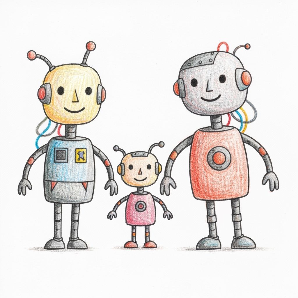 Heartwarming Cyborg Family Drawing by Child