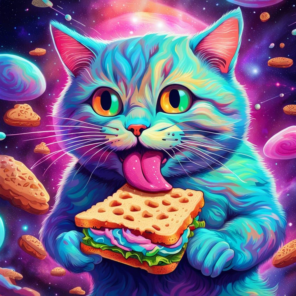 Cute cat eating wacky sandwich