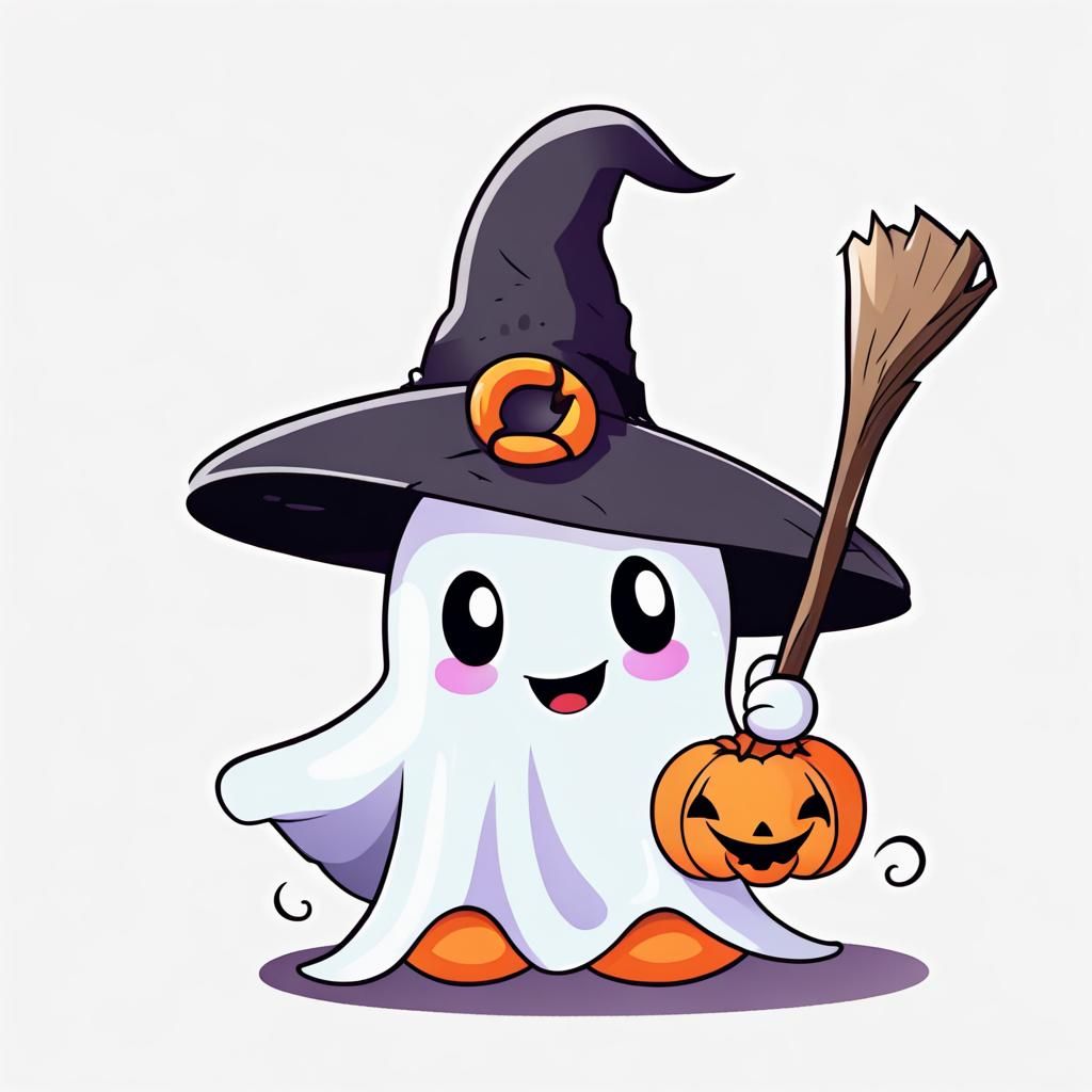 Cute Halloween Ghost in Disney Pixar Kawaii Style