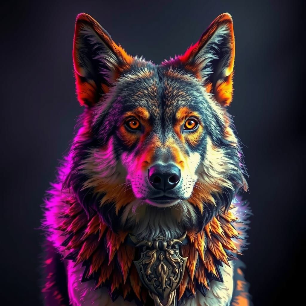 Majestic Wolfdog in Dark Fantasy Realm