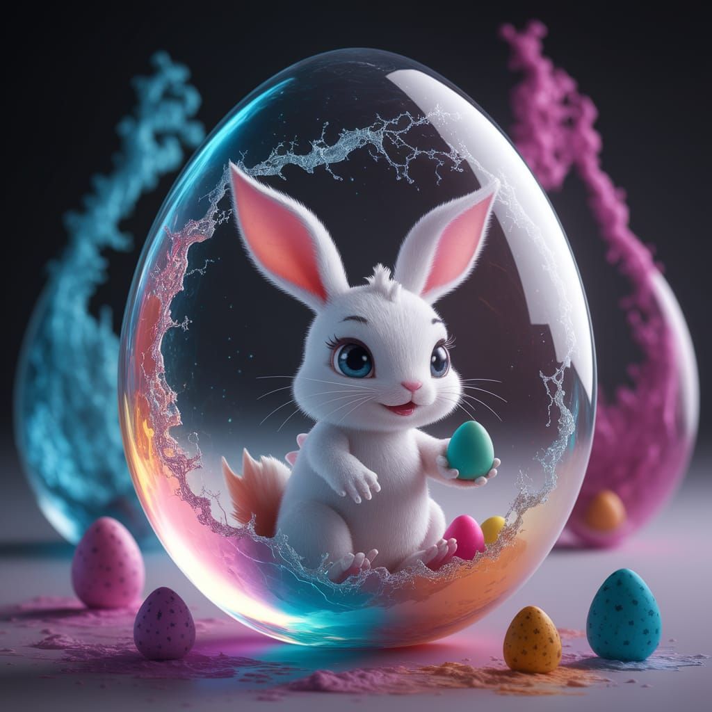 Crystal Egg Reveals Chibi Easter-Bunny Dragon in Hyper-Reali...