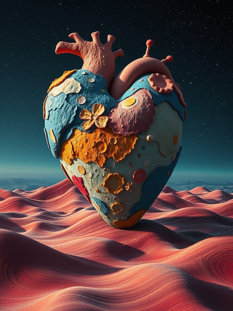 Surreal Heart-Shaped Sculpture in Vibrant, Textured Blues an...