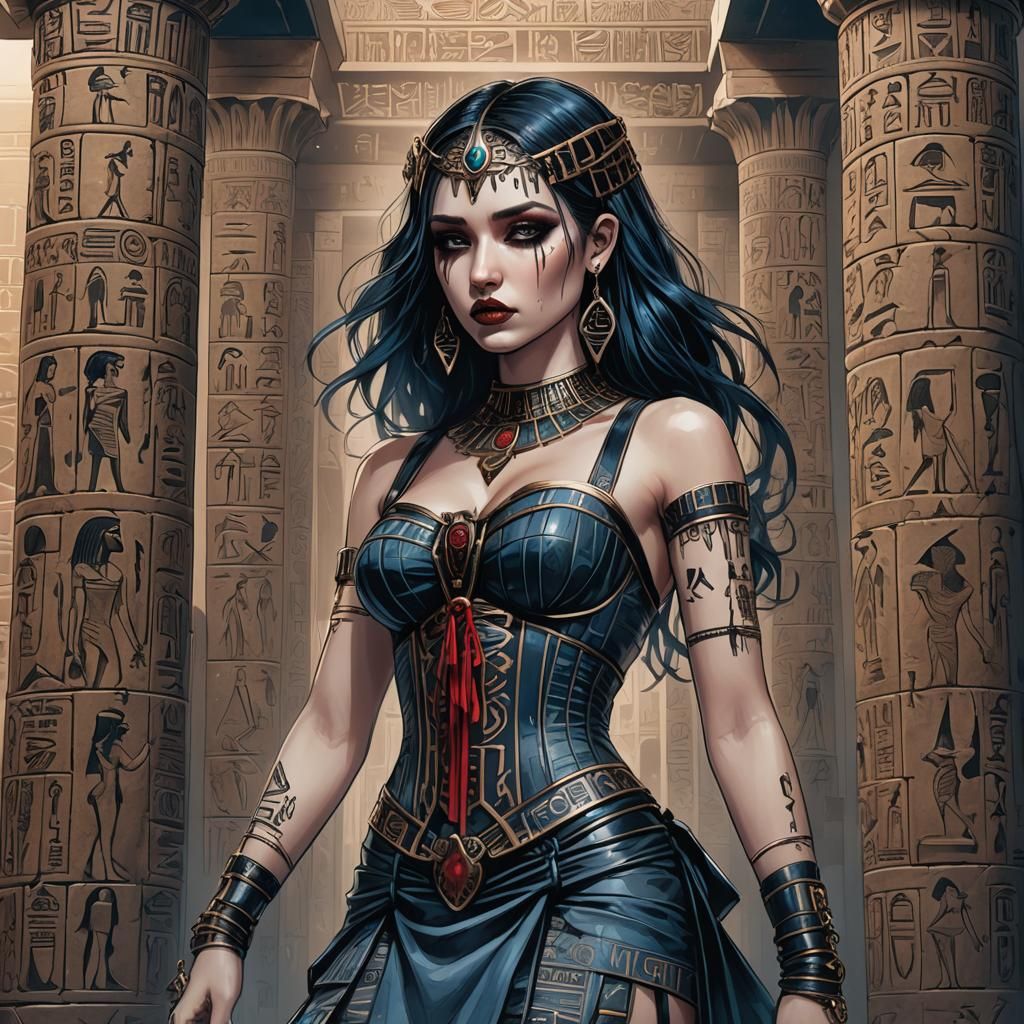 Gothic Angel in Ancient Egypt: Pen and Ink Art