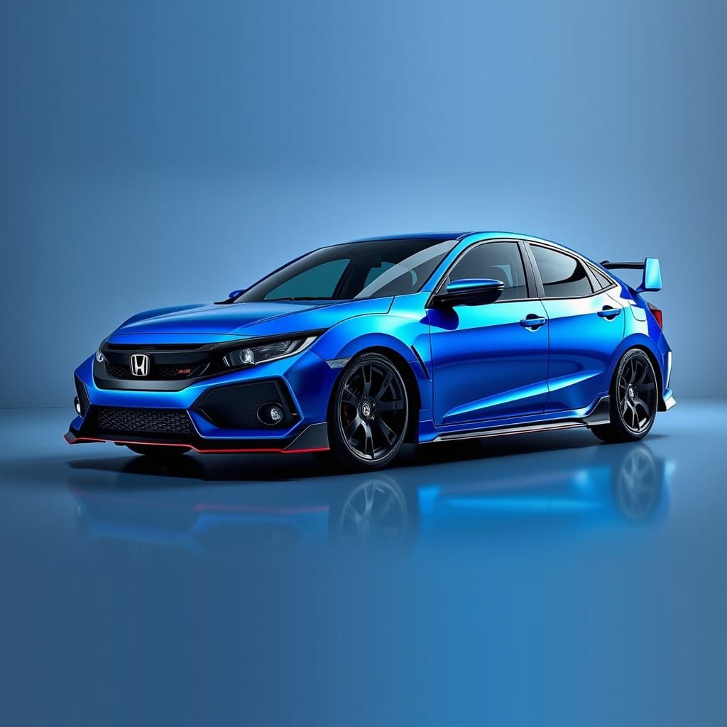 Sleek Blue Civic Render in Modern Digital Art Style