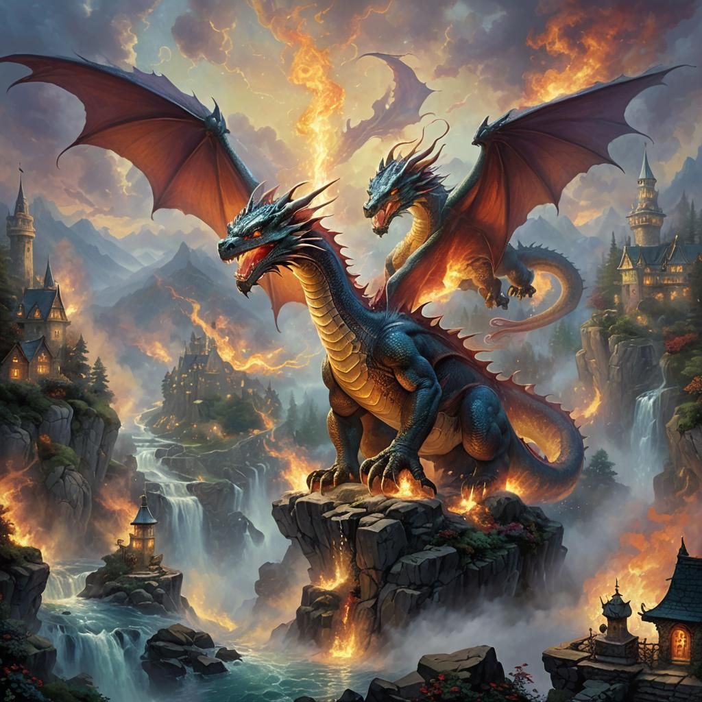 Dragon Breathing Fire in Ethereal Fantasy Style