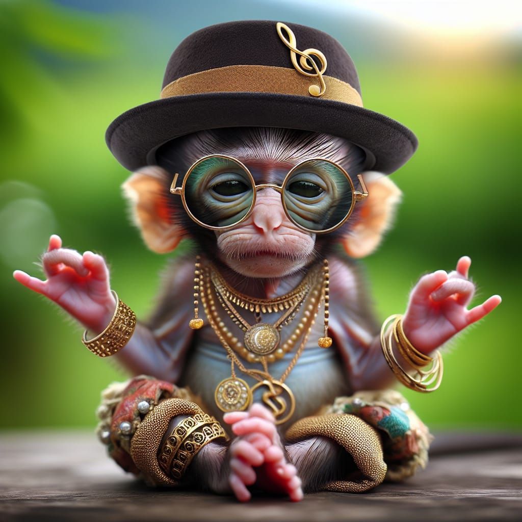 Stylish South Asian Monkey with Gold Accessories