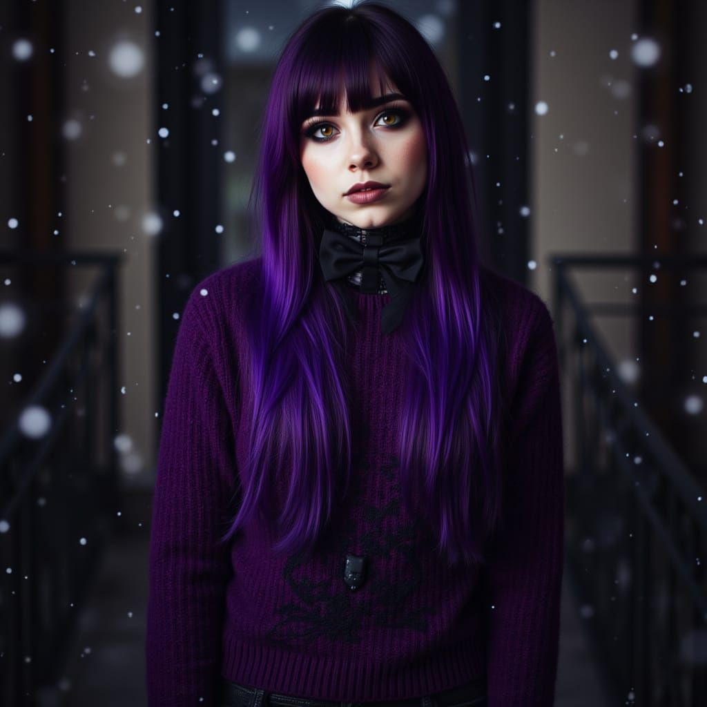 Woman in Gothic Style Purple Sweater