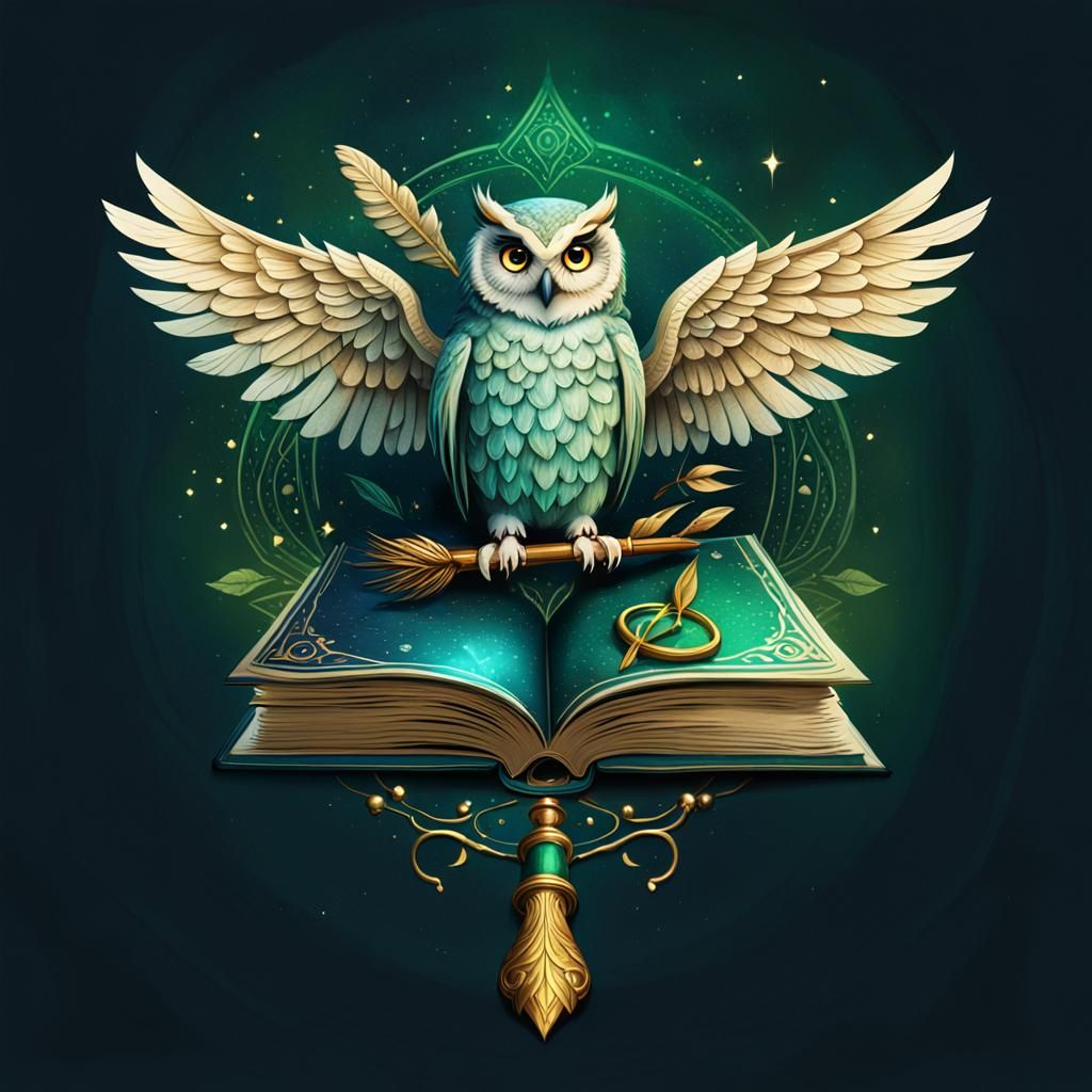 Enchanting Book with Owl in Fantasy Style
