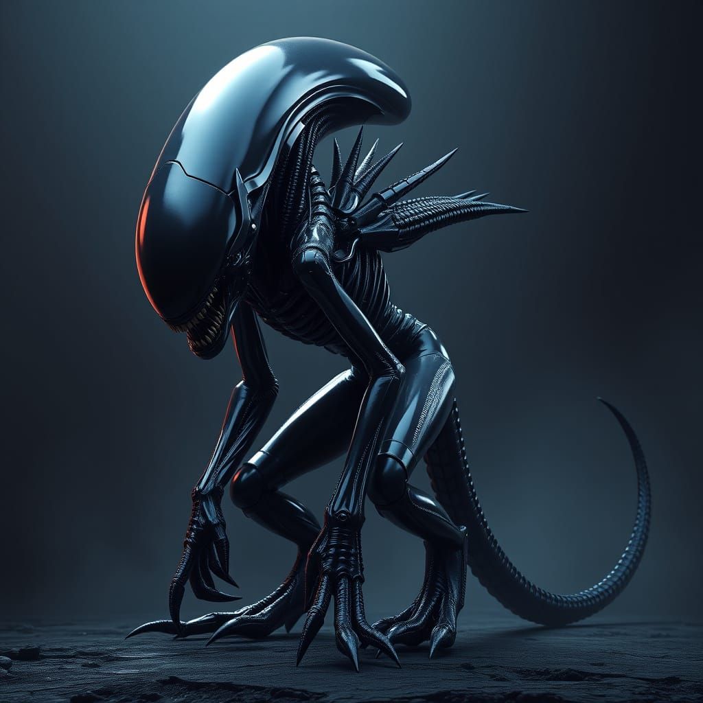 Gothic Alien Horror Creature in Dark, High-Contrast Art Styl...