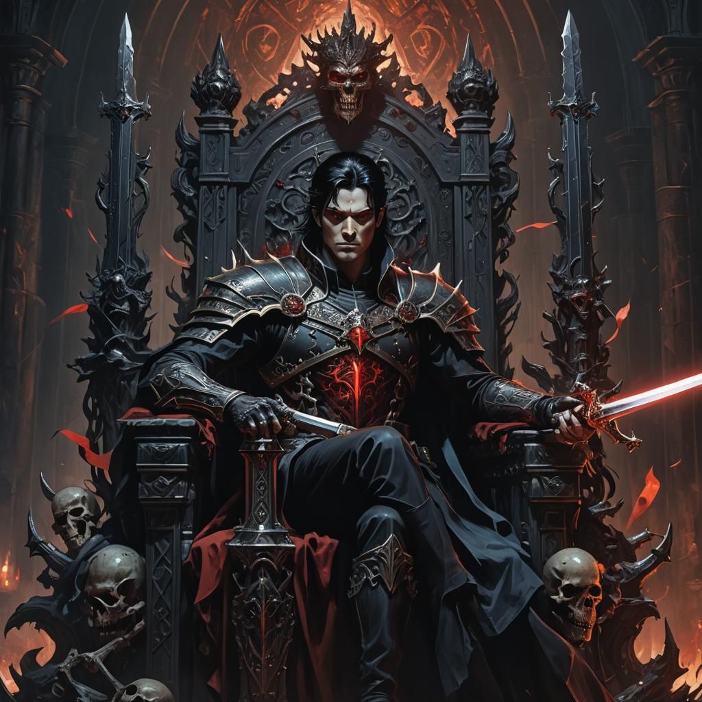 Dark Fantasy King with Red Eyes on Throne
