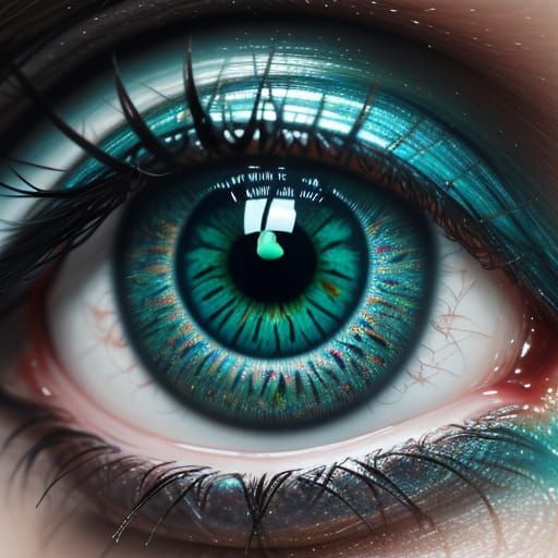 Hyper-Realistic Woman's Eye with Green Teal Iris