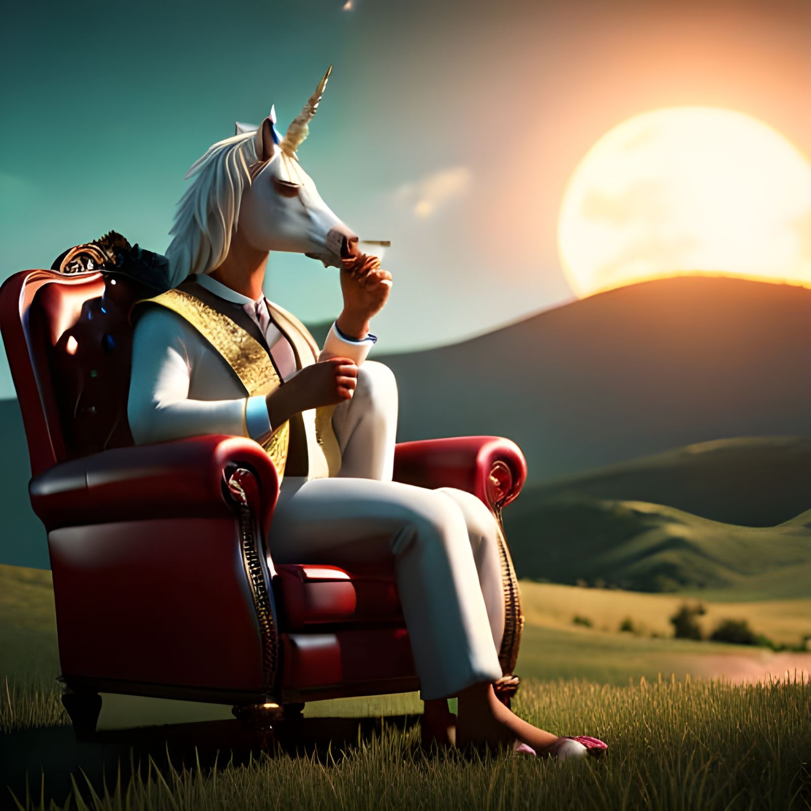 Unicorn Smokes Cigar in Armchair: 3D Game Art