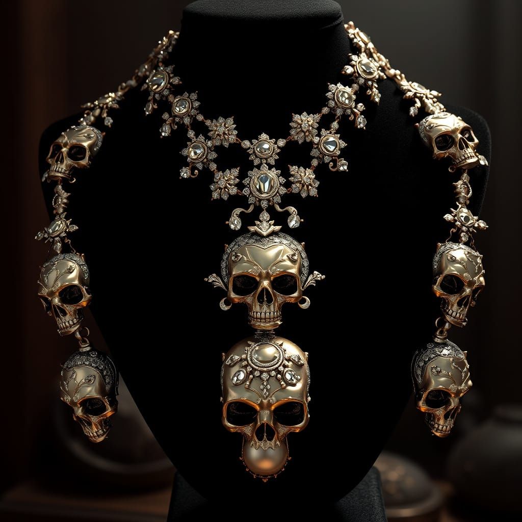 Skull Necklace in Opulent Digital Art