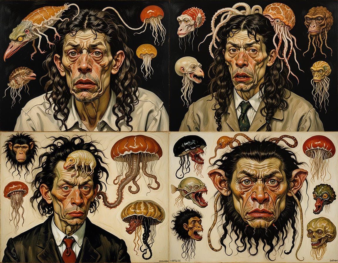 Surrealist Hybrid Creature in Egon Schiele Oil Painting Styl...